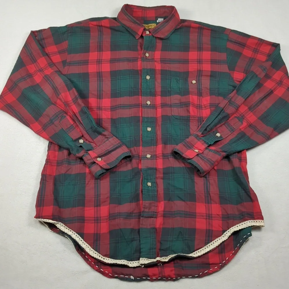 Ruff Hewn Upcycled Red and Green Plaid Shirt With‎ Quilt Back Patch Women's XL - Picture 3 of 5